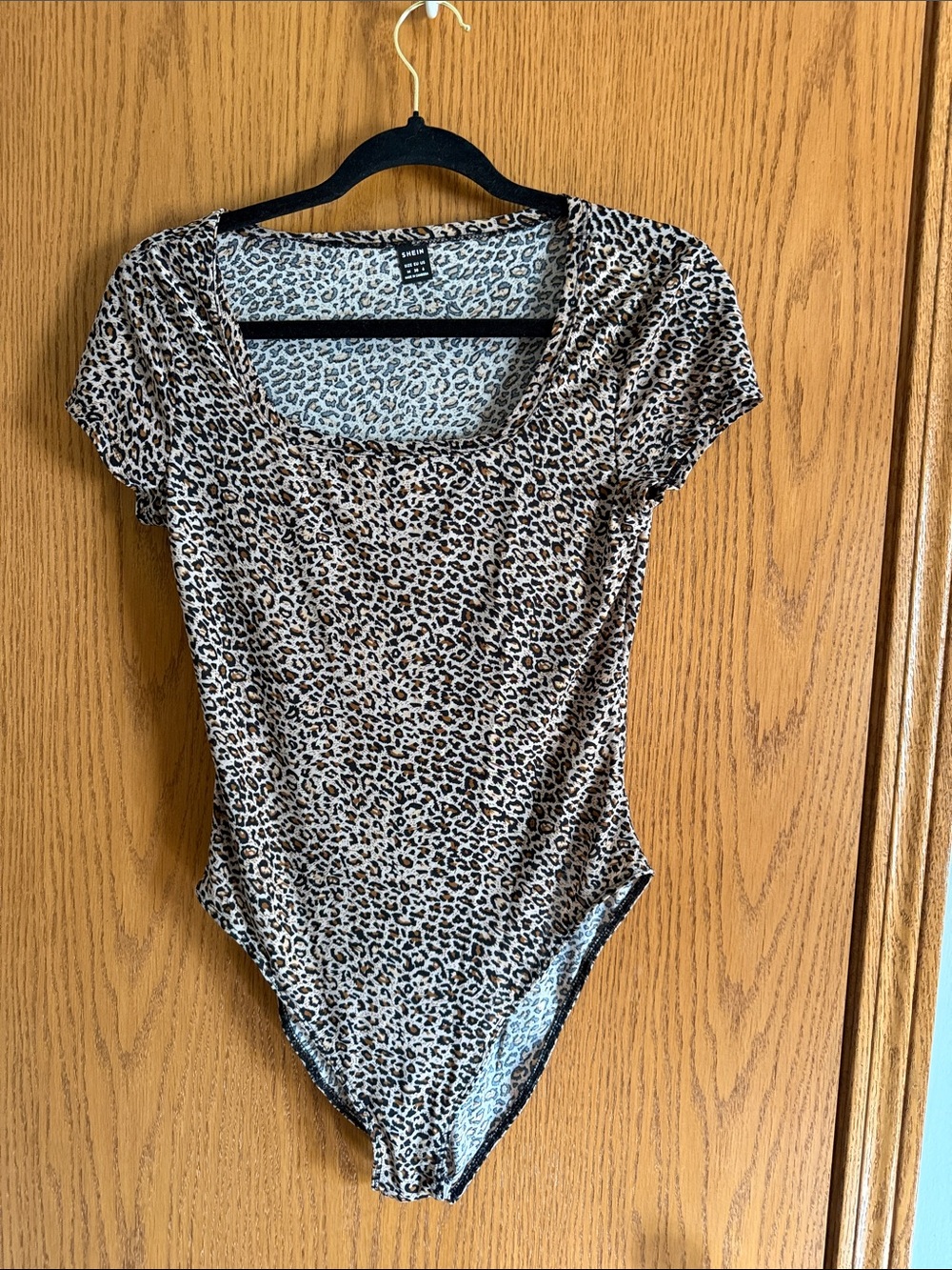 SHEIN Leopard Scoop Neck Bodysuit - Brown & Black